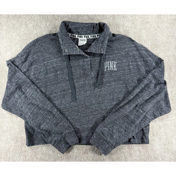 Victoria's Secret Tops - Victoria Secret PINK Women's Gray Cropped Pullover Hoodie XS Quarter Snap